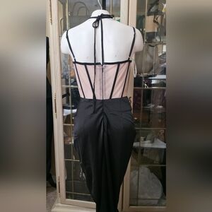 BlacK Satin  Wing Cup  Corset Dress - Nude & Black